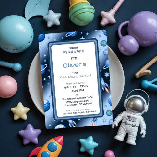 Blaue Kosmische Rakete und Geburtstagsparty des Pl Einladung