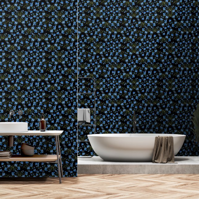 Blaue Kosmosblumen Tapete (Badezimmer)