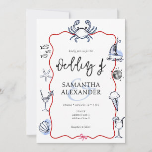 Blaue Krabbe Doodle Strand QR Code RSVP Lässige Ho Einladung