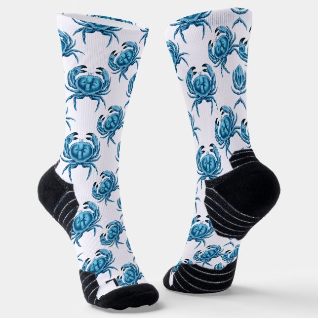 Blaue Krabbe Meeresfrüchte Muster Socken (Gewinkelt)
