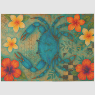 Blaue Krabbe mit tropischen Blume Decoupage Seidenpapier