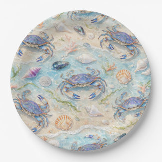 Blaue Krabbe & Muschel Pappteller