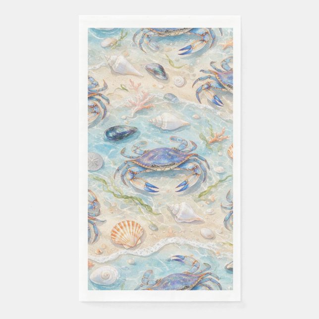 Blaue Krabbe & Muscheln Serviette (Vorderseite)