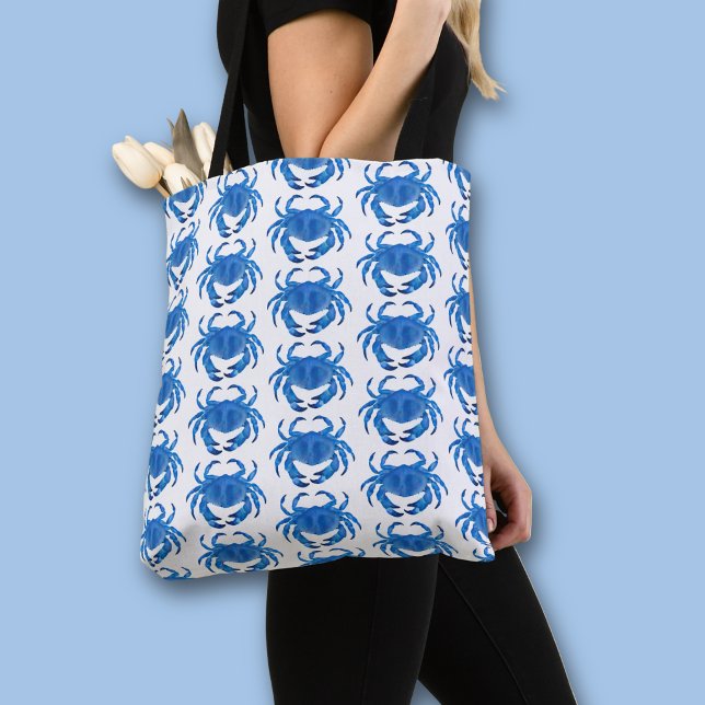 Blaue Krabbe Seaside Ocean Muster (Blue crab all over print tote bag)