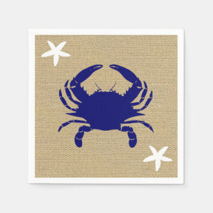 Blaue Krabbe u. weiße Starfish-Seestrand "Leinwan Serviette