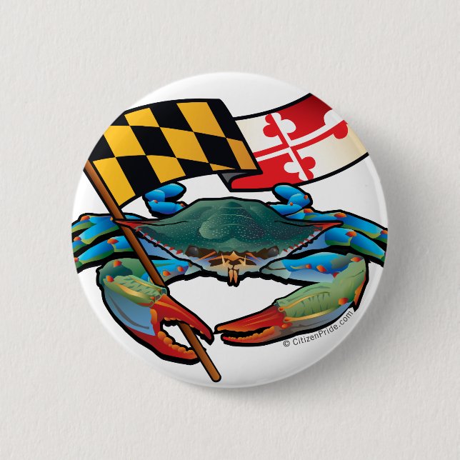 Blaue Krabben-Maryland-Flagge Button (Vorderseite)