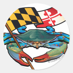 Blaue Krabben-Maryland-Flagge Runder Aufkleber