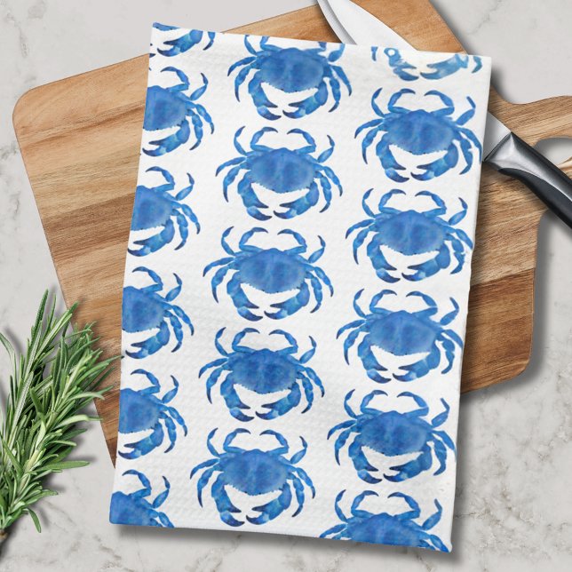 Blaue Krabben Muster Geschirrtuch (Blue crab kitchen towel.  Matching kitchen and dining products available.)