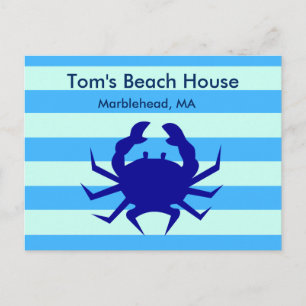 Blaue Krabben Strandhaus personalisierte Postkarte