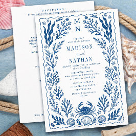 Blaue Krabbenschale Ozean Strand Hochzeit QR Code Einladung