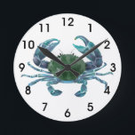 Blaue Krabbenuhr Runde Wanduhr<br><div class="desc">Dieses Design kann durch Auswahl der Option Design bearbeiten personalisiert werden. Sie können auch auf andere Gegenstände übertragen. Kontaktieren Sie mich unter colorflowcreations@gmail.com oder nutzen Sie die Chat-Option oben auf der Seite, wenn Sie dieses Design auf einem anderen Produkt haben möchten oder Hilfe bei diesem Design benötigen. Sehen Sie mehr...</div>