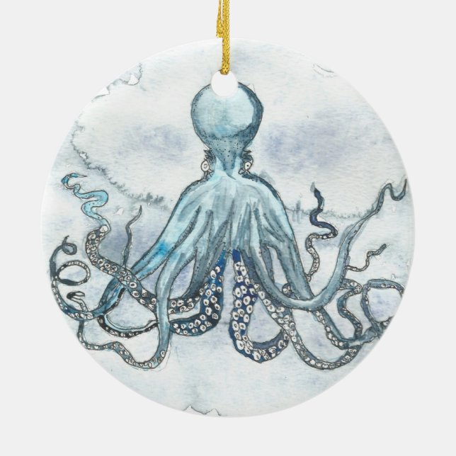 Blaue Kraken-Kreis-Verzierung Keramik Ornament (Hinten)