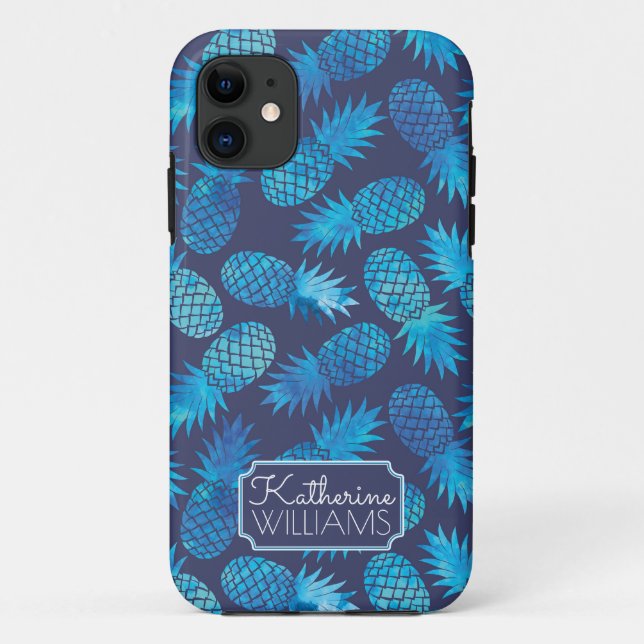 Blaue Krawatten-Ananas | addieren Ihren Namen Case-Mate iPhone Hülle (Rückseite)