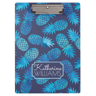 Blaue Krawatten-Ananas   addieren Ihren Namen Klemmbrett