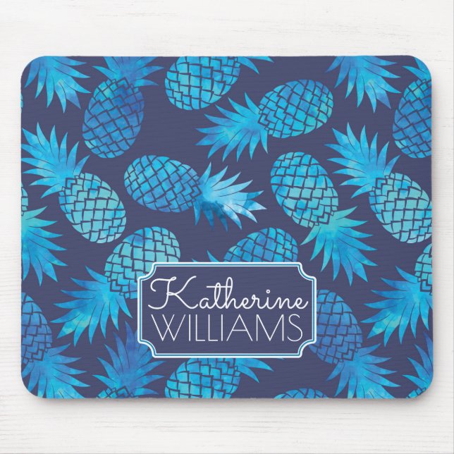 Blaue Krawatten-Ananas | addieren Ihren Namen Mousepad (Vorne)