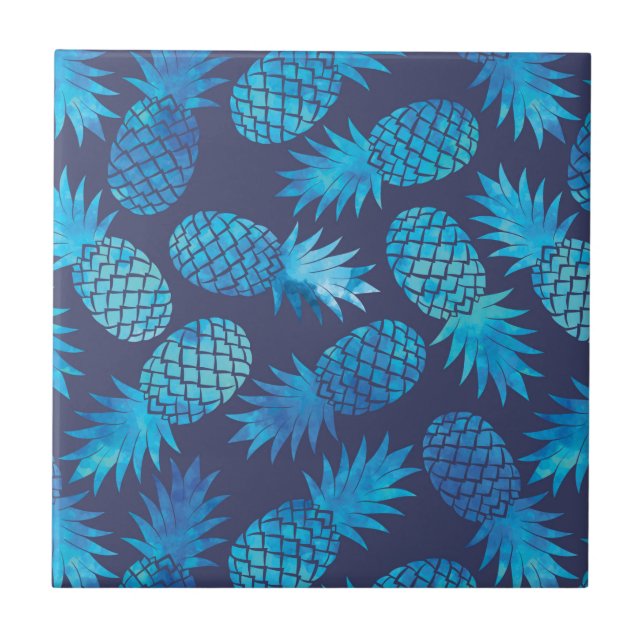 Blaue Krawatten-Ananas Fliese (Vorderseite)