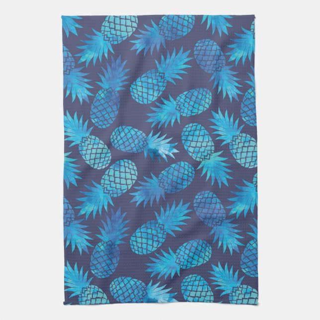 Blaue Krawatten-Ananas Küchentuch (Vertikal)