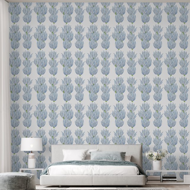 Blaue Kreidestifte auf einem  Tapete (Schlafzimmer)
