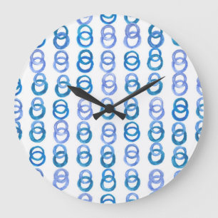 Blaue Kreise: Aquarellpolka-Punkt Große Wanduhr