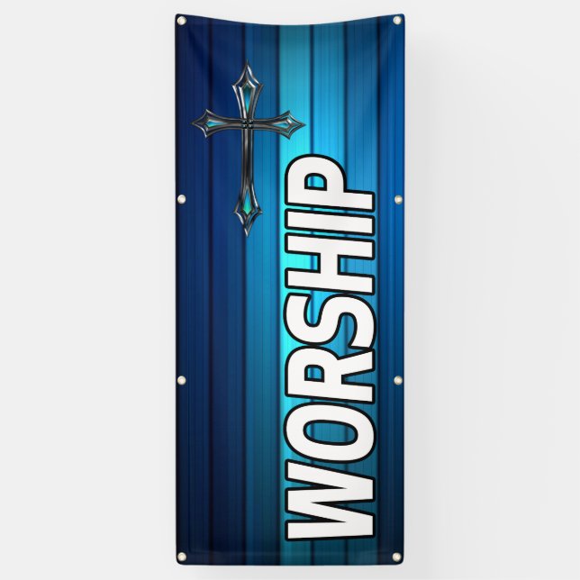 blaue Kreuz und Planken Anbetung Banner (Vertikal)