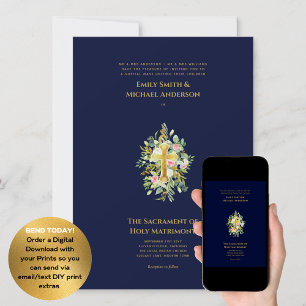 Blaue Kreuzkatholische Hochzeit der Hochzeit der H Einladung