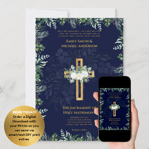 Blaue Kreuzkatholische Hochzeit der Hochzeit der H Einladung