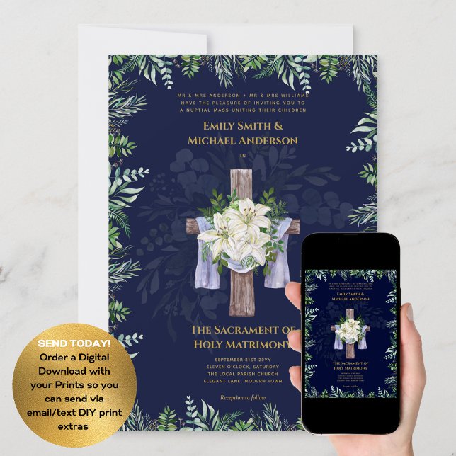 Blaue Kreuzkatholische Hochzeit der Hochzeit der H Einladung (Von Creator hochgeladen)