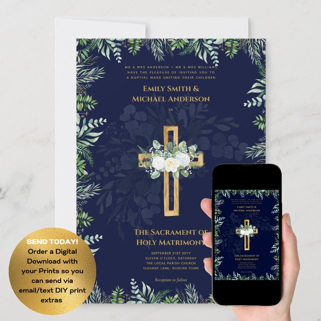 Blaue Kreuzkatholische Hochzeit der Hochzeit der H Einladung (Von Creator hochgeladen)