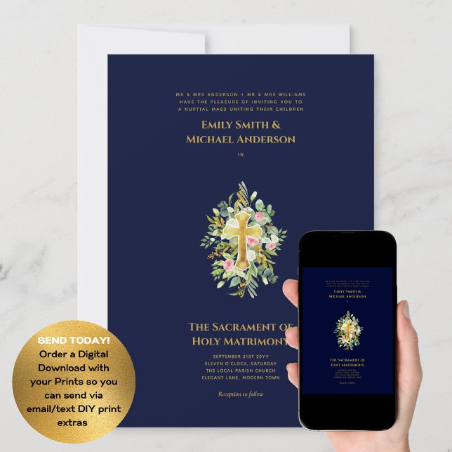 Blaue Kreuzkatholische Hochzeit der Hochzeit der H Einladung (Von Creator hochgeladen)