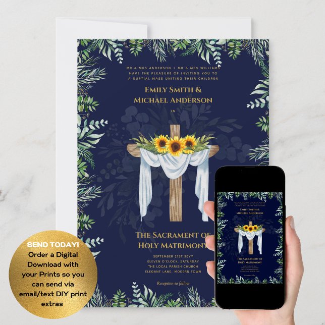 Blaue Kreuzkatholische Hochzeit der Hochzeit der H Einladung (Von Creator hochgeladen)