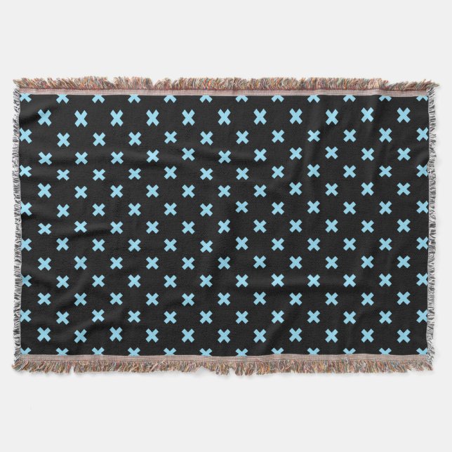 Blaue Kreuzstiche auf schwarz Decke (Vorderseite)