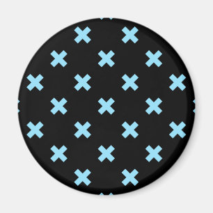 Blaue Kreuzstiche auf schwarz Magnet