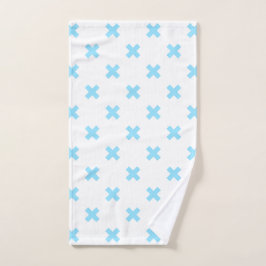 Blaue Kreuzstiche auf weiß Handtuch