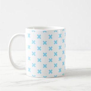 Blaue Kreuzstiche auf weiß Kaffeetasse