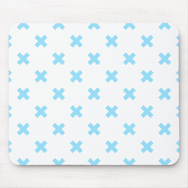 Blaue Kreuzstiche auf weiß Mousepad (Vorne)