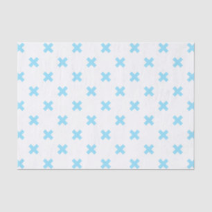 Blaue Kreuzstiche auf weiß Seidenpapier