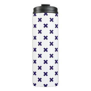Blaue Kreuzstiche auf weiß Thermosbecher