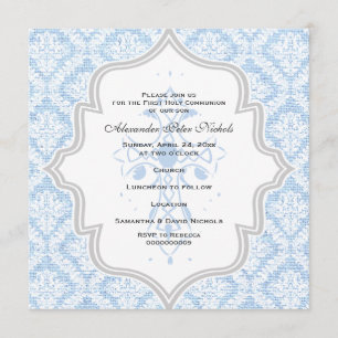 Blaue Kreuzung mit weißem Damastasenguss Erste Kom Einladung