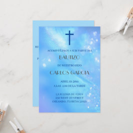 Blaue Kreuzung - Spanische Invitacion de Bautizo Einladung