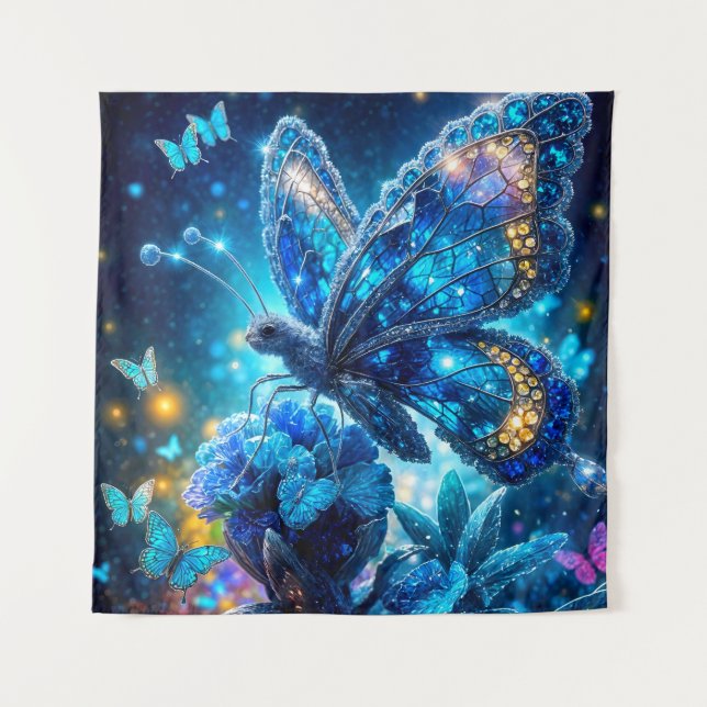 Blaue Kristallbrille auf der Blume Wandteppich (Vorderseite)