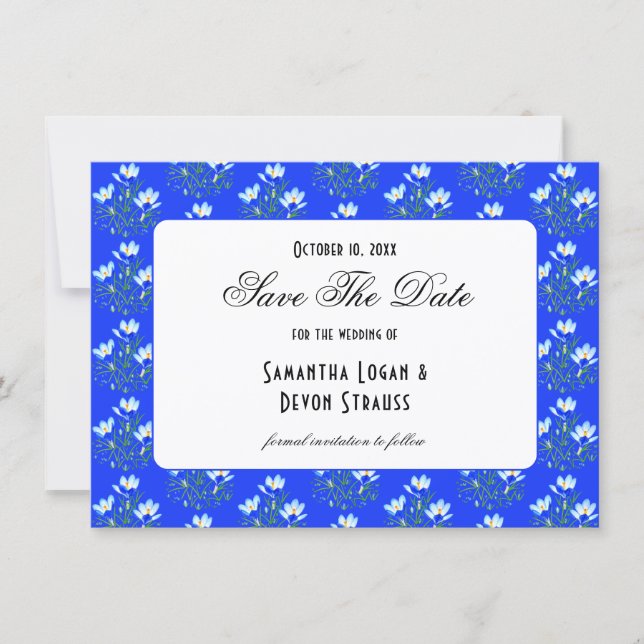 Blaue Krokus-Hochzeit Save The Date (Vorderseite)