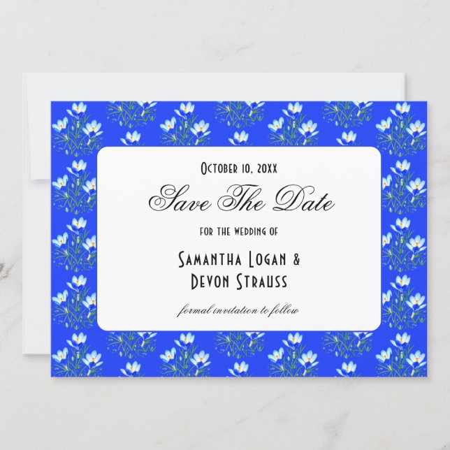 Blaue Krokus-Hochzeit Save The Date (Vorderseite)