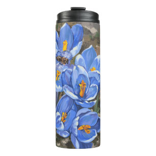 Blaue Krokus und eine Biene Thermosbecher