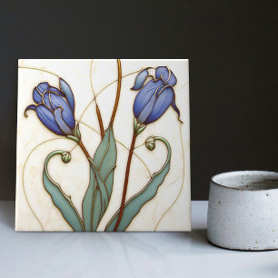 Blaue Krokus-Wanddekoration Art Nouveau Art Deco Fliese