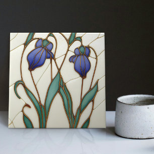 Blaue Krokus-Wanddekoration Art Nouveau Art Deco K Fliese