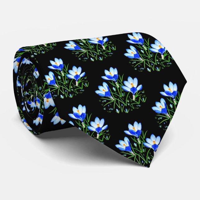 Blaue Krokusse schwarze Krawatte (Gerollt)