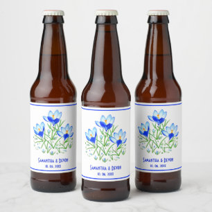 Blaue Krokusse Weiße Hochzeitsbieretiketten Bierflaschenetikett
