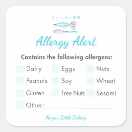 Blaue Küchenutensilien Allergie-Warnung Allergene Quadratischer Aufkleber