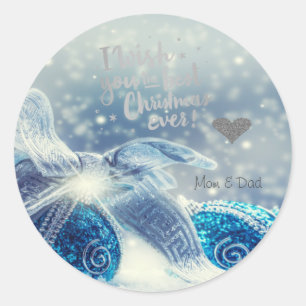 Blaue Kugeln Ich wünsche dir das beste Weihnachten Runder Aufkleber