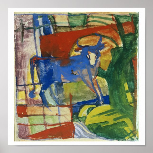 Blaue Kuh, 1914 (Tempera auf Papier) Poster (Vorne)